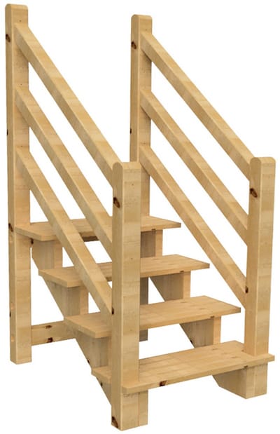 Vrijstaande buitentrap met houten trapleuning Beide zijden - H 4-treden 71cm B 120cm - zonder stootbord