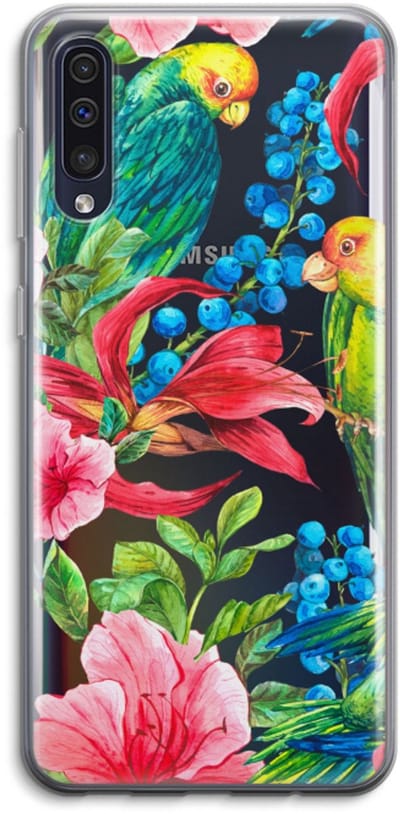 Case Company® - Hoesje geschikt voor Samsung Galaxy A50 hoesje - Papegaaien - Soft Cover Telefoonhoesje - Bescherming aan alle Kanten en Schermrand