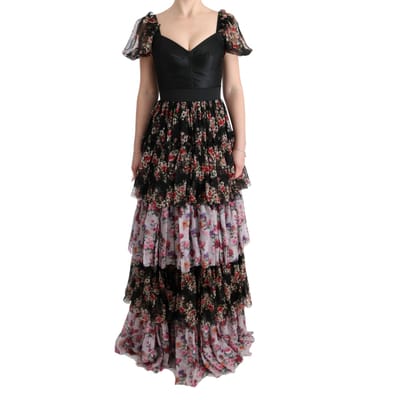 Floral Print Zijden Jurk Gelaagde Maxi Jurk