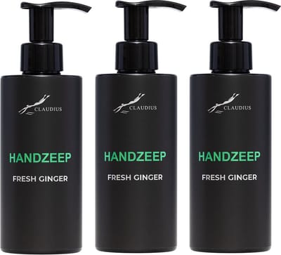Handzeep Fresh Ginger 300 ml - met pomp - zwarte fles - set van 3 stuks - Voordeelverpakking