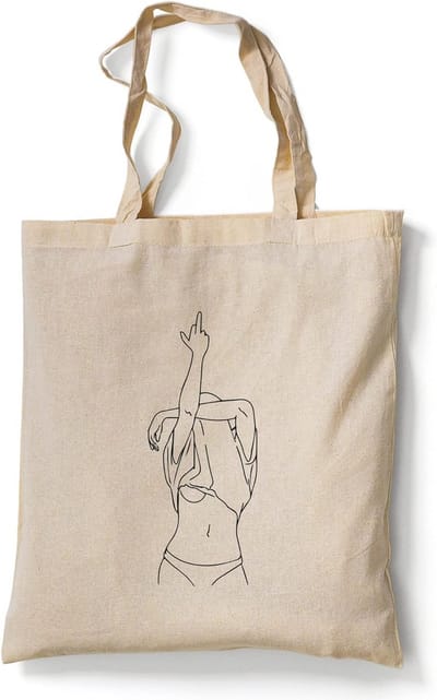 Jute tas 100% katoen met vrouwelijke silhouet illustratie - ruime draagtassen voor boodschappen en dagelijks gebruik