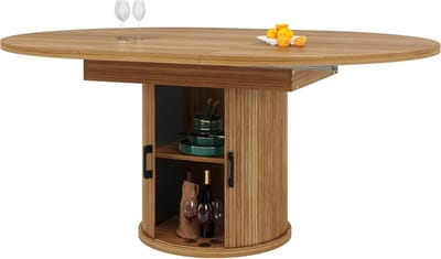 Eettafel Uittrekbaar - Keukentafel Ovalen Tafel - Ruimte voor Zes - Geïntegreerde Opbergruimte - 118-158 cm Diameter - Walnoot Zwart