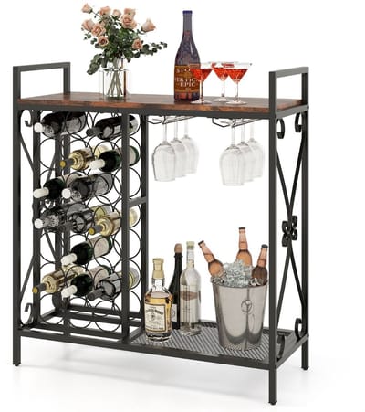 Barkast - Wijnrek - Keukentrolley - Wijnkast - Drankkast - 93 x 38 x 102 cm - Wijnfleshouder - Wijnglazenhouder - Vintage