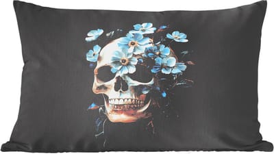 Sierkussens - Kussentjes Woonkamer - 60x40 cm - Schedel - Blauw - Bloemen - Bladeren