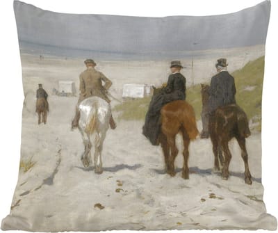 Sierkussens - Kussentjes Woonkamer - 60x60 cm - Morgenrit langs het strand - Schilderij van Anton Mauve