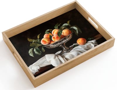 Dienblad hout 40x30 cm - Schootdienblad - Stilleven - Perziken - Vintage - Borrelplank rechthoek - Plateau dienbladen