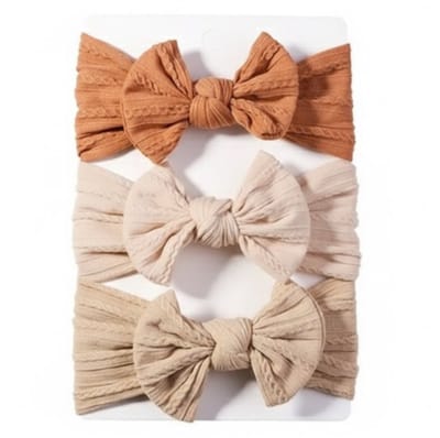 Baby haarband set met strik – 3 stuks – zachte elastische haarbanden in oranje en beige tinten – comfortabele baby accessoires voor meisjes