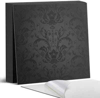 Coloray Plaktegels - Elegant plantenpatroon Portugese Tegels - 30 cm x 30 cm - Zwart Plaktegels - 9 stuks - Vierkant PVC Tegels - Plaktegels Keuken - Zelfklevende Vloertegels - Vinyl Tegels - Zelfklevende Tegels
