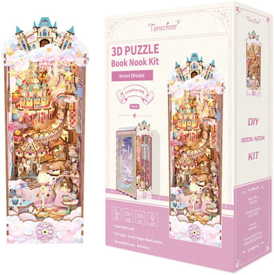 Tonecheer TQ145 Sweet Dream Book Nook Bouwpakket | Miniatuur huisjes pakket modelbouw voor volwassenen | Houten 3D Puzzel | Woonkamer decoratie boekensteun | Led lights verlichting | DIY boekenhouder collecties