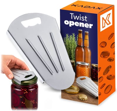 KADAX universele opener van roestvrij staal, glazen opener voor schroefdeksels, flesopener voor kroonkurken, dekselopener voor weckpotten, schroefdekselsopener (16 x 9,5 cm)