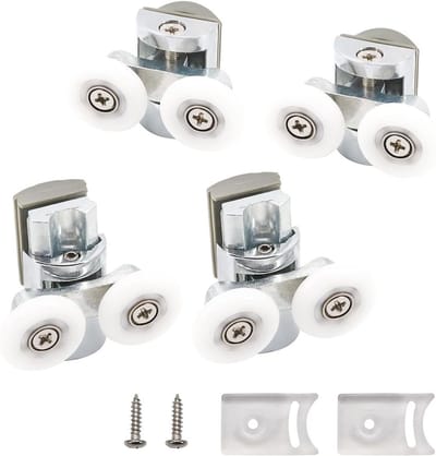 Set van 4 Douchedeur Wielen, 2 Bovenwielen en 2 Onderwielen, Stil, Soepel en Roestvrij voor 6-8 mm Glasdikte