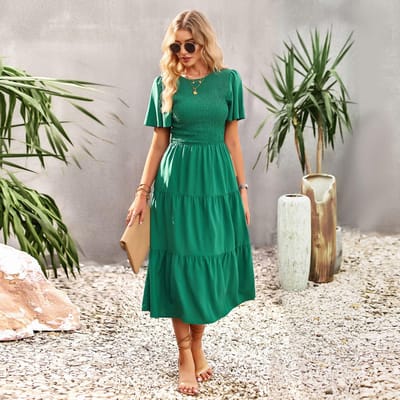 Slankmakende Taille en Grote Zwaaiende Jurk met Ronde Ketting In Lente en Zomervakantie Rok XL blue