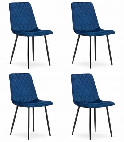 Set van 4 Eetkamerstoelen TURIN Donkerblauw – Velvet Bekleding, Modern, Ergonomisch Design, Zwarte Metalen Poten, Max. 120 kg