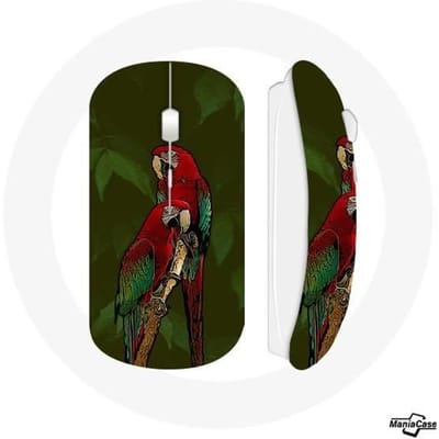 Souris Sans Fil - Pionus - Perroquet Rouge - Clé USB Wifi - Compatible Mac et PC - Rouge