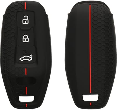 kwmobile autosleutel hoesje geschikt voor Audi 3-Tasten 2025 A3 A5L Q6 A6L Etron SUV Autoschlüssel hoes - Siliconen autosleutel behuizing - Auto sleutel case met honingraat - Sleuteletui in zwart / rood