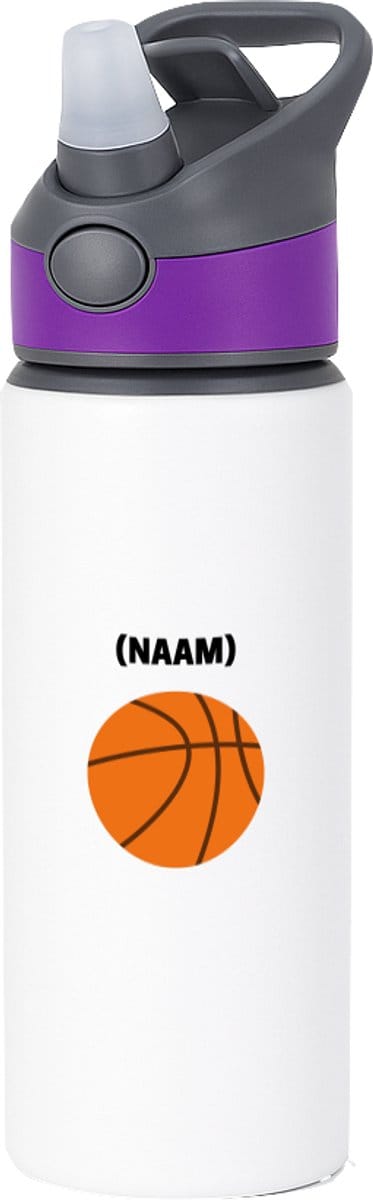 Hacebo® - Basketbal met eigen naam waterfles met rietje paars - Basketbal - Basketballer - Sport - water fles - 650ML