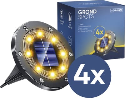 Q-Mate 4 x LED Solar Grondspot Zwart - Solar Tuinverlichting  - Buitenlamp - Tuinverlichting op Zonne-Energie