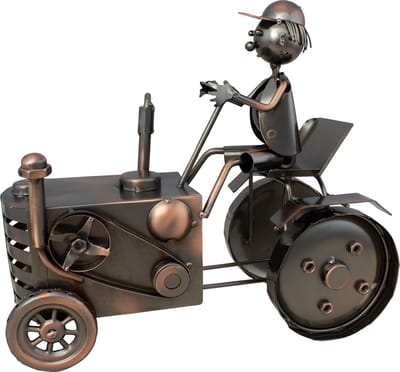 BRUBAKER Wijnflessenhouder, tractor met tractorrijder, decoratief object, metalen flessenstandaard met wenskaart - Wijnrek