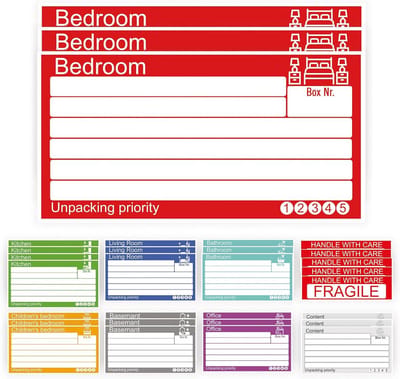 Verhuisdozen Stickers met Veld voor Inhoud en Prioriteit - Inclusief Gratis Breekbaar Etiketten