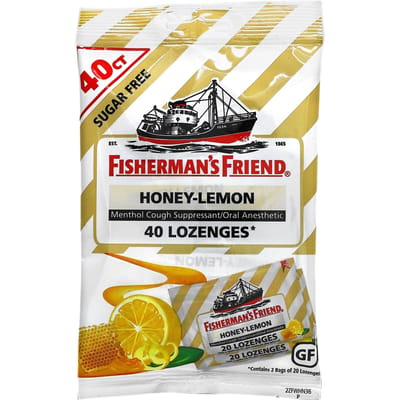 Fisherman's Friend, Menthol Hoestonderdrukkende Zuigtabletten, Suikervrij, Honing Citroen Smaak, 40 Zuigtabletten