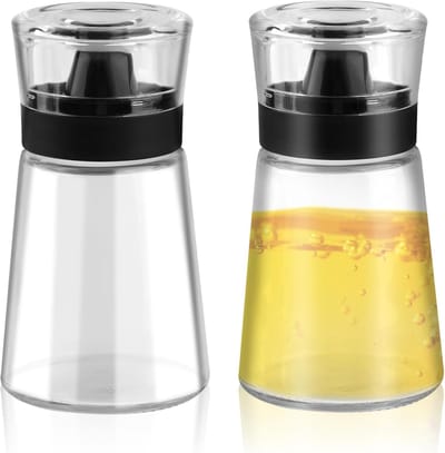 Azijn & Olie Flessen Set - 160ml Lekvrije Oliefles - Glas Olieverstuiver voor Buiten - Olie & Azijn Dispenser voor Sojasaus, Saladedressing, Honing - Transparant - 2 Stuks