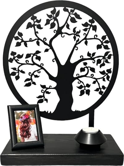 Exclusief - urn herinneringsboom - metaal in houten sokkel - 28cm - mini urn - kwaliteit - Uniek ontwerp