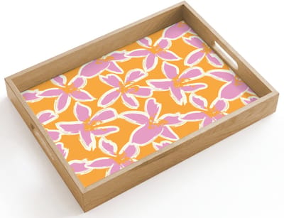 Dienblad hout 40x30 cm - Schootdienblad - Bloemen - Patroon - Roze - Oranje - Borrelplank rechthoek - Plateau dienbladen