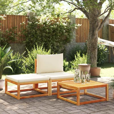 vidaXL - 3-delige - tuinbankset - met - kussens - acaciahout - & - rotan