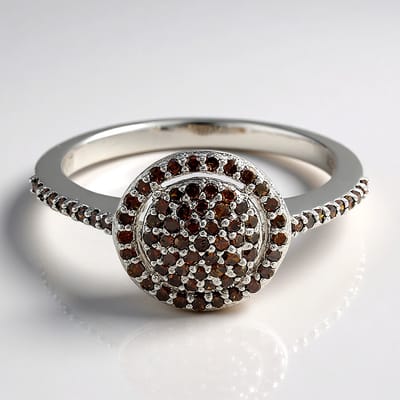 Cavill - Zilveren Ring met Fancy Diamanten - 925 Sterling Zilver Platina Geplateerd - 0,47 Ct - Ronde Pave Zetting - Elegante Bruine Steentjes