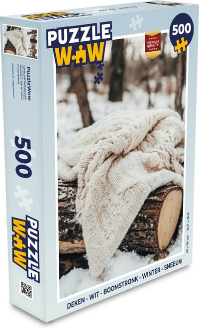 Puzzel Deken - Wit - Boomstronk - Winter - Sneeuw - Legpuzzel - Puzzel 500 stukjes - Kerstpuzzel - Kerstpuzzels - Kerst - Cadeau - Kerstcadeau voor mannen, vrouwen en kinderen