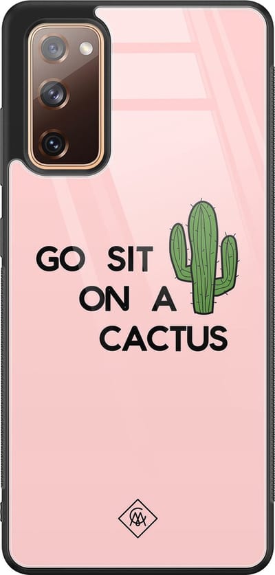 Casimoda® hoesje - Geschikt voor Samsung Galaxy S20 FE - Go Sit On A Cactus - Luxe Hard Case Zwart - Backcover telefoonhoesje - Roze
