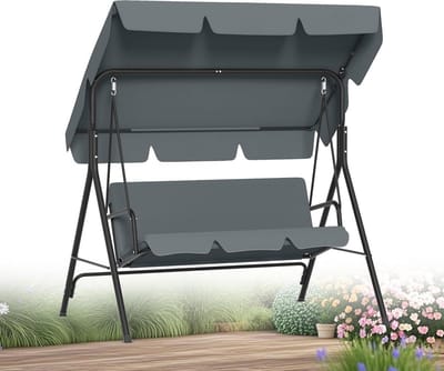 Comfortabele 3-Zits Schommelbank voor Tuin met Verstelbaar Zonnedak en Dikkussen