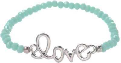 Behave - Armband aqua glaskralen love tekst - Vrolijke zomertrend