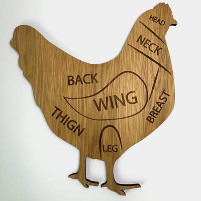 MGM Trading - Kip - Delen van de kip - Lasergesneden en gegraveerd - 9mm MDF Eiken fineer - 49cm x 42cm