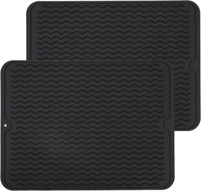 Siliconen afdruipmat 40 x 30 cm - 2 stuks - Antislip afdruiprek voor gootsteen - Geschikt voor vaatwasser - Keukenaccessoires zwart
