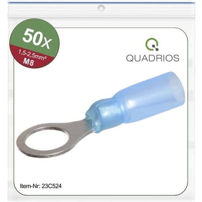 Quadrios 23C524 Ringkabelschoen Dwarsdoorsnede (max.): 2.5 mm² Schachtdiameter: 8.5 mm Deels geïsoleerd Blauw 50 stuk(s)