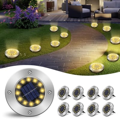 ZRSS® Solar Tuinverlichting Grondspots - Padverlichting Zonne Energie - Tuinpad Verlichting met 12 LED's - Voor Buiten - Waterdicht - 8 Stuks