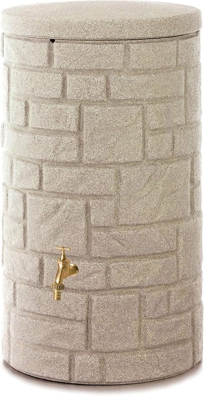 Decoratieve Regenton in Zandsteenlook - Waterreservoir met Kindveilig Deksel, 230 Liter