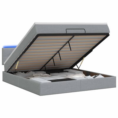 vidaXL - Ottomaanse - Bed - met - Matras - en - LED - Lichtgrijs - 180 - x - 200 - cm - Stof