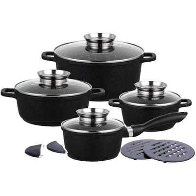 Klausberg 7360 - Pannenset 12 delig - zwart - marmer coating