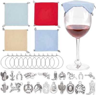8 Stuks Wijnglas Covers van Polyester met Gewichten en Tibetaanse Legeringen voor Bruiloft, Kerst en Tuinfeesten