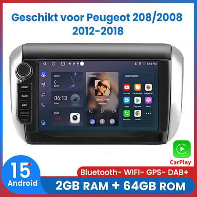 Awesafe Autoradio - Geschikt Voor Peugeot 208/2008 2012 t/m 2018 - 2GB RAM + 64GB ROM - Draadloos CarPlay & Android Auto - Android 15.0 - Bluetooth & WiFi - GPS Navigatie - 2012 2013 2014 2015 2016 2017 2018