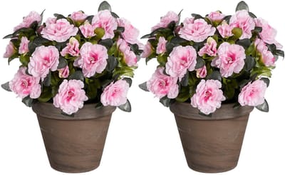 Mica Decorations Kunstplant - 2x - Azalea - Roze - in pot - 31 cm - nepplanten - kunstbloemen
