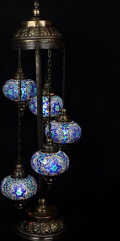 Turkse vloerlamp - handgemaakte oosterse lamp - 5 bollen - blauw mozaïek - 120 cm hoog