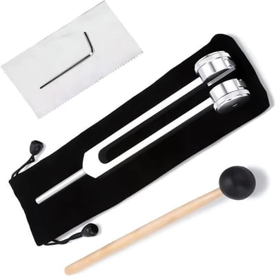 Aluminium diapason 128 Hz met siliconen hamer, reparatieset en reinigingsdoek in zachte fluwelen tas voor eenvoudig transport en gebruik