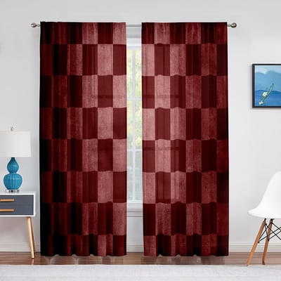 Rood Wit Schakbordpatroon Doorzichtig Raamgordijn Slaapkamer Modern Chiffon Gordijn Tule Gordijnroede Woonkamer Keuken Voile Gordijn 1 PCS W100XH250cm&Grommet Top