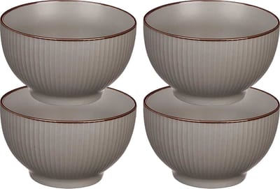 Vivalto Kommetjes/serveer schaaltjes/soepkommen - 4x - Mistique - porselein - D14 x H8 cm - grijs - Stapelbaar