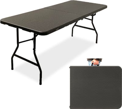 Rijoka - Klaptafel Inklapbare Campingtafel - 70x180cm - Rattan Design - 6 tot 8 Personen - Taupe
