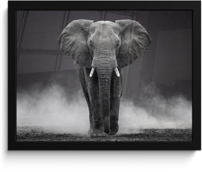 Poster in lijst - Fotolijst 40x30 cm - Posters - Olifant - Zwart - Wit - Rook - Posterlijst zwart - Decoratie - Wanddecoratie woonkamer - Muurdecoratie slaapkamer