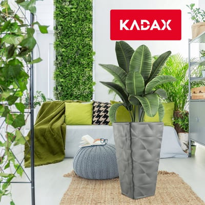 KADAX Bloempot met 3D-effect, bloempot van kunststof in 4 kleuren, plantenbak met inzetstuk en praktische handgrepen, kunststof pot, outdoor plantenbak, binnenpot (grijs, hoogte: 55,5 cm)